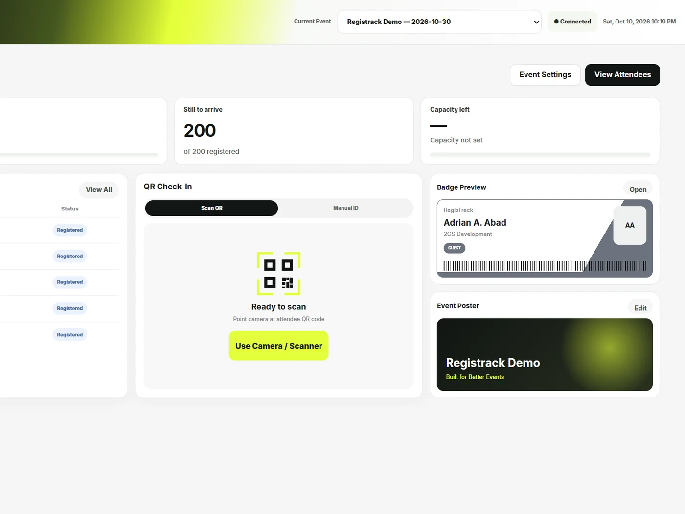 RegisTrack check-in running on an iPad